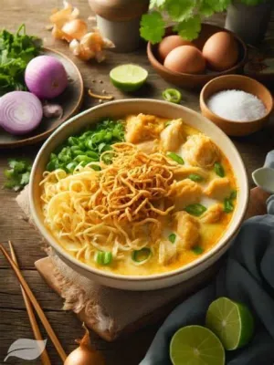 Khao Soi Gai: A Creamy Coconut Curry Sensation Meets Tangy Lime Zing!